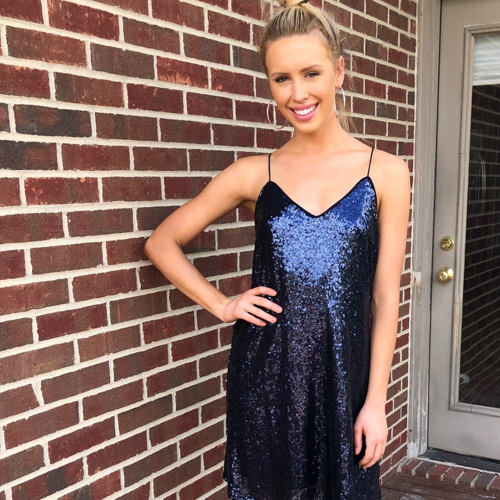 Blue sequin mini dress